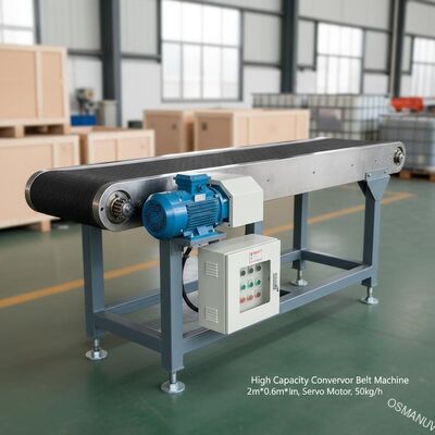 ماشین کمربند نقاله با ظرفیت بالا 2m * 0.6m * 1.5m با سرو موتور برای 50kg / h