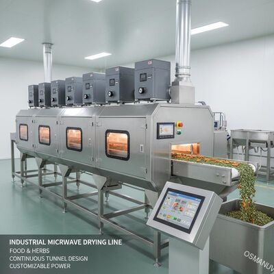 Industrial Microwave Drying Line for Food & Herbs – Continuous Tunnel Design with Customizable Power
